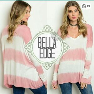 Pink and White Tie Dye Long Sleeve Shirt